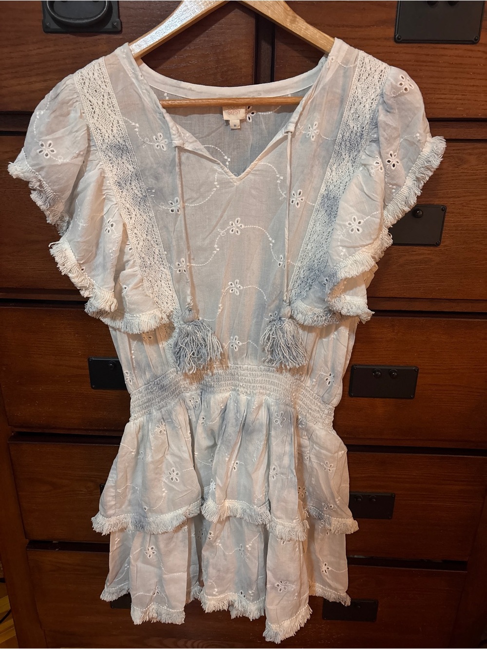 Surf Gypsy Ruffle Mini Eyelet Tie Dye Dress